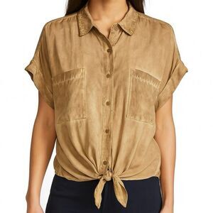 Velvet Heart Women's XL Caramel Brown Short Sleeve V-Neck Blouse